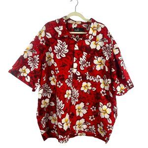 Molokai Surf Co Hawaiian Shirt Men 4XL Red White Vacation Floral Beach Tribal